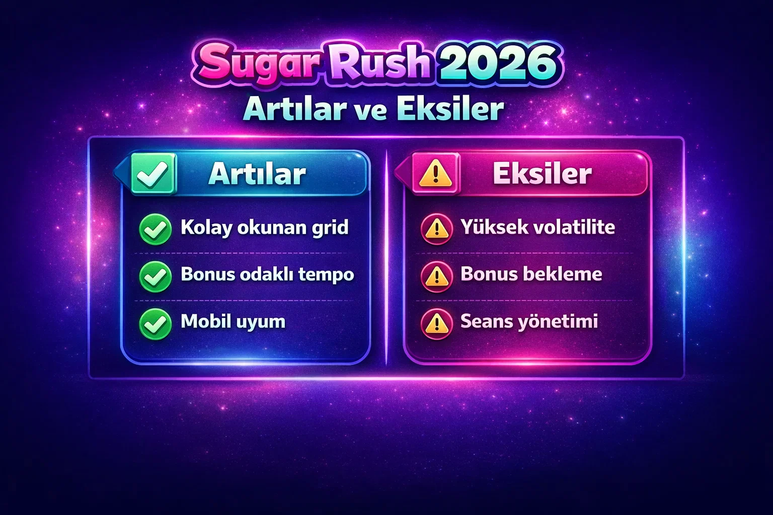 Sugar Rush artilar eksiler karsilastirma karti
