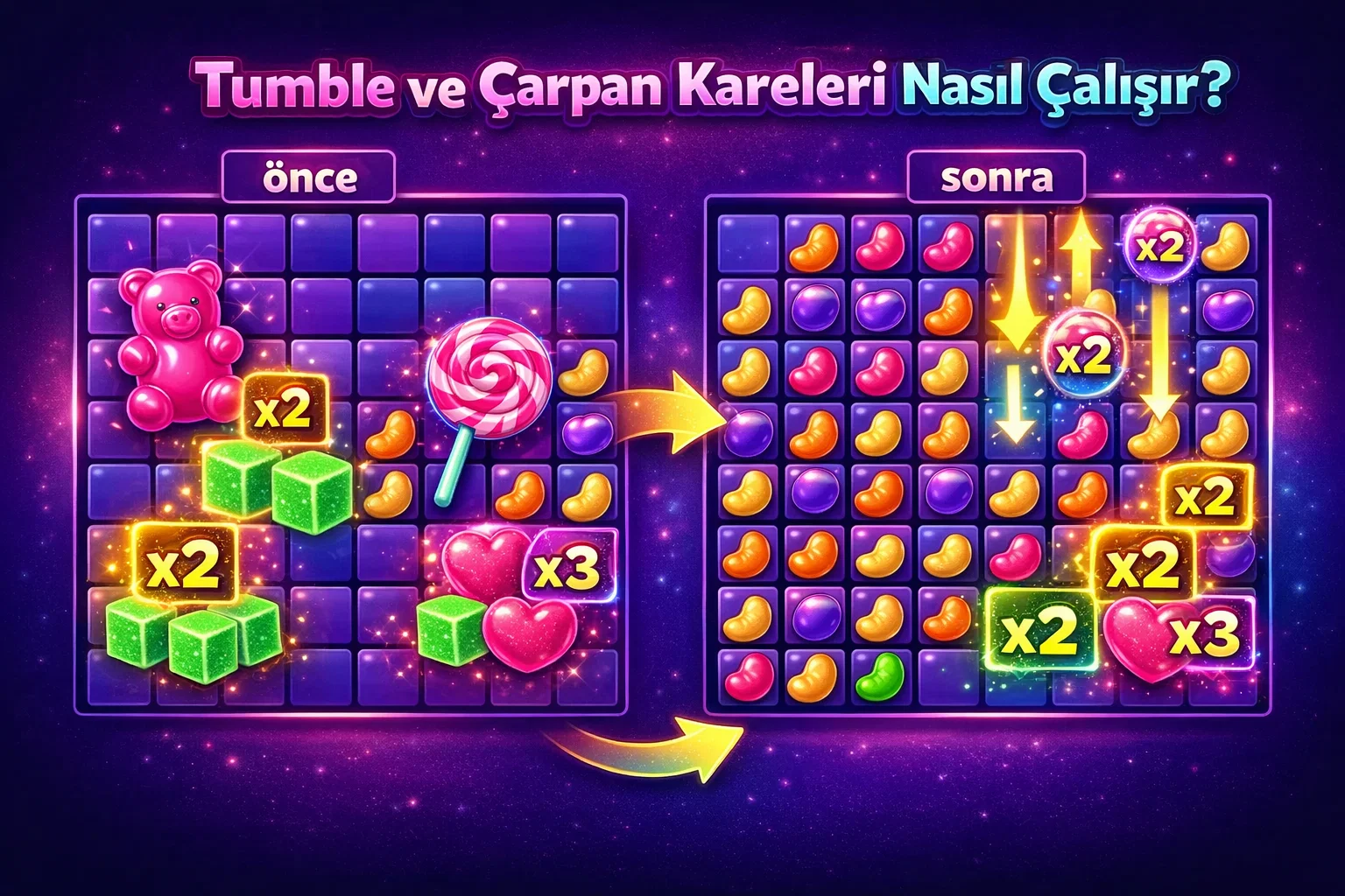 Tumble akisi ve carpan kareleri semasi